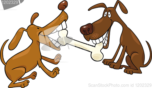 Image of dogs playing with bone
