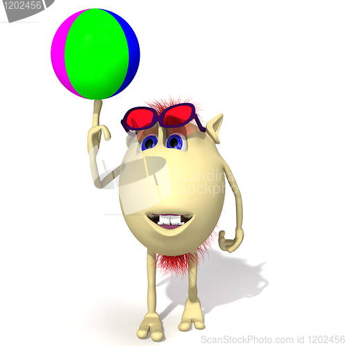 Image of Puppet playing colored ball on white background