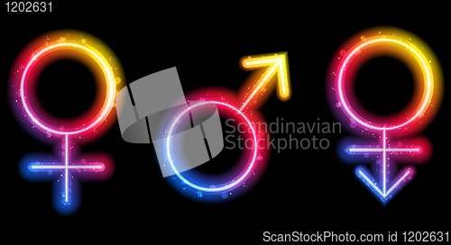 Image of Male, Female and Transgender Gender Symbols Laser Neon