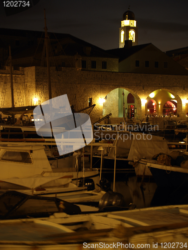 Image of Dubrovnik harbor at night