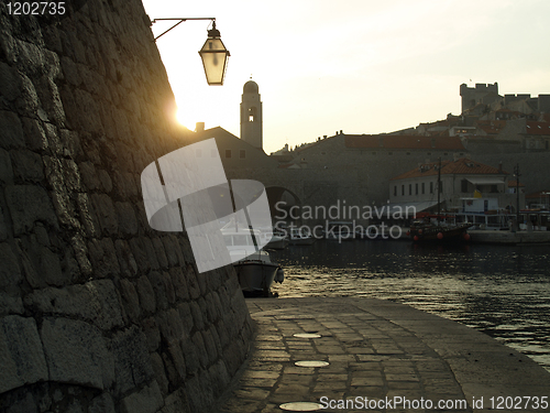 Image of Dubrovnik harbor at dusk