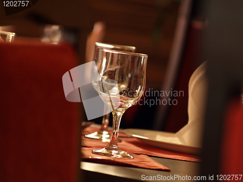 Image of Glasses on table in restaurant