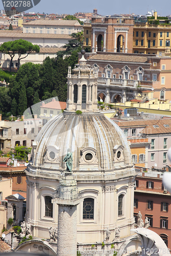 Image of Traian column and Santa Maria di Loreto in Rome, Italy