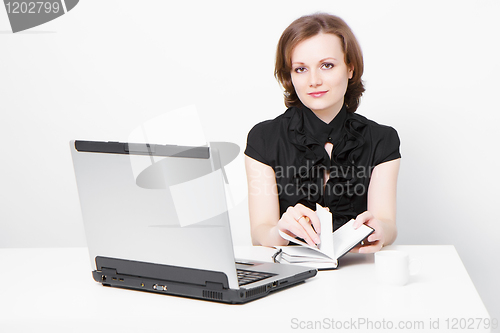 Image of business attractive girl with a laptop