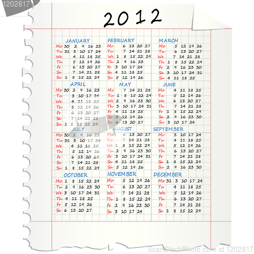 Image of 2012 Calendar on paper