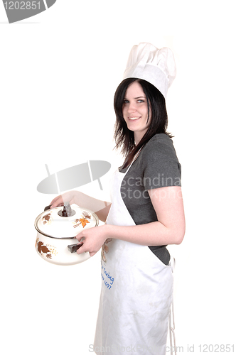 Image of Girl holding a cook pot.