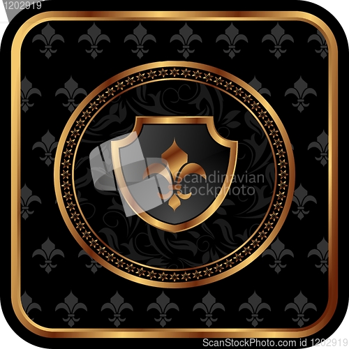 Image of golden frame with shield