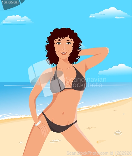 Image of pretty suntanned girl on beach