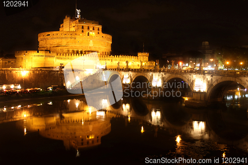 Image of Castel Sant' Angelo night in Rome, Italy 