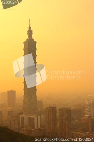 Image of Taipei in mist at sunset time