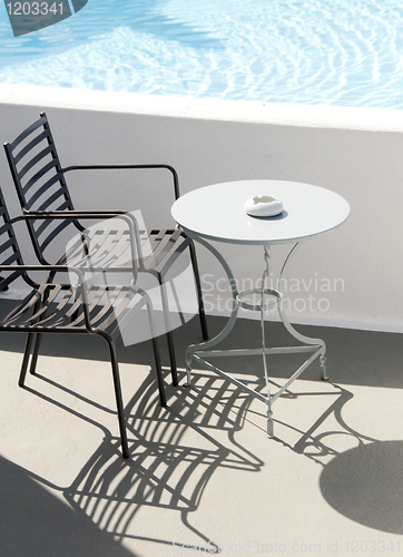 Image of cafe Greek Island Santorini by private swimming pool