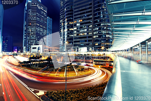 Image of Modern Urban City with Freeway Traffic at Night, hong kong 