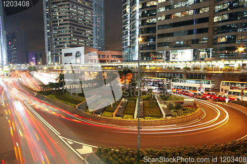 Image of Modern Urban City with Freeway Traffic at Night, hong kong 