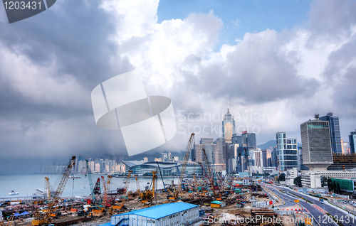 Image of Huge Construction Site in Hong Kong and sky 