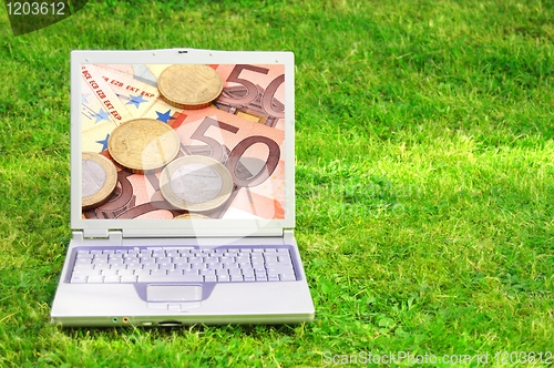Image of laptop and money