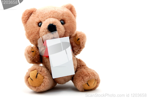 Image of isolated teddy with blank sheet