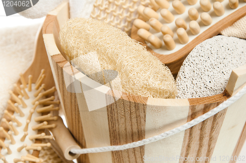 Image of Wooden bucket with SPA accessories