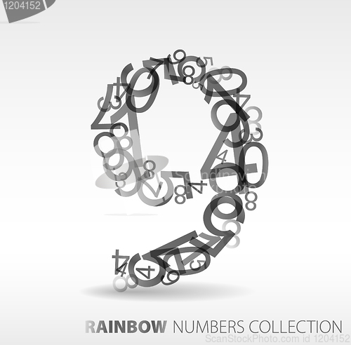 Image of Number nine made from various numbers