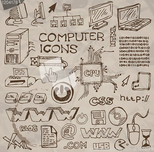 Image of Set of hand-drawn computer icons (vector)