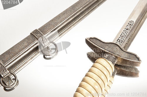 Image of World war knife and engraving on isolated white background 