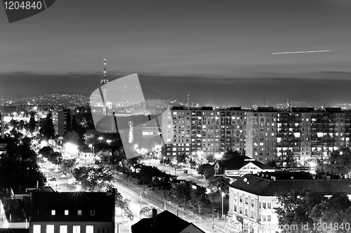 Image of City at night in Hungary in black and white