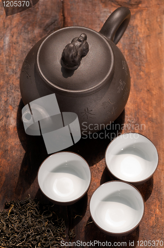 Image of chinese green tea pot and cups