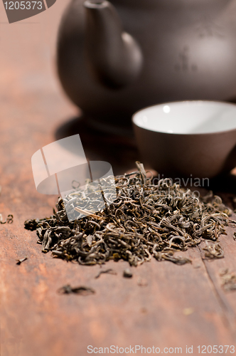 Image of chinese green tea pot and cups