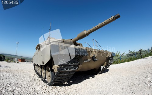 Image of Fisheye view of Israeli Merkava tank in museum