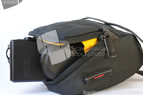 Image of Compact digital camera in bag