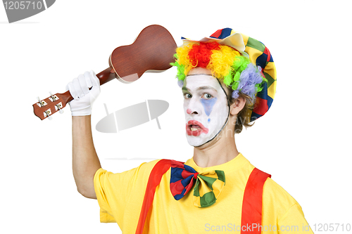 Image of Colorful clown with ukulele