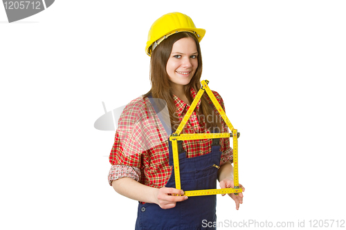 Image of Friendly craftswoman with folding rule