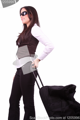 Image of business woman traveling with suitcase 