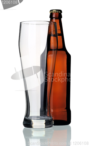 Image of Bottle of beer and glass, isolated