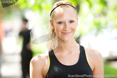 Image of Close-up of an attractive woman smiling