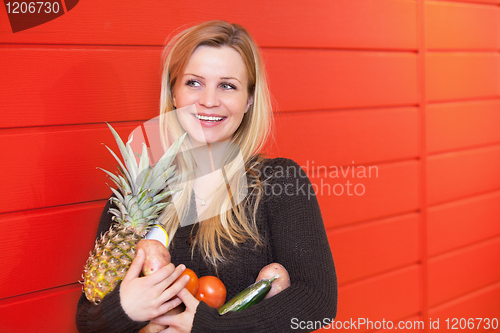 Image of Woman with Fuit and Vegetables