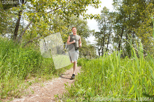 Image of Man jogging in forest