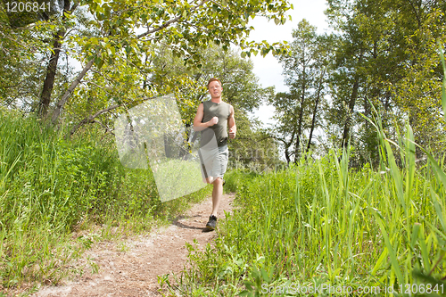 Image of Man jogging in forest