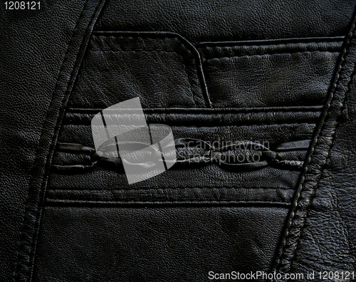 Image of Pocket on the black leather texture 