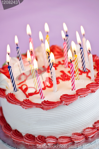 Image of Birthday cake with lit candles