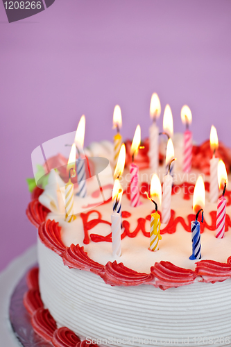 Image of Birthday cake with lit candles