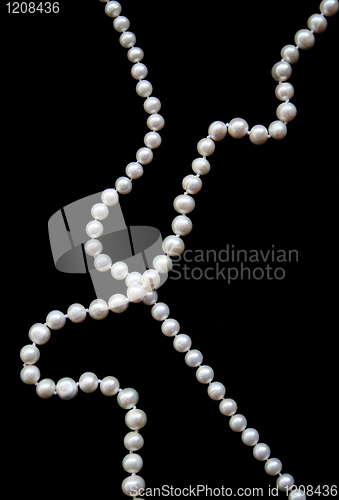 Image of White pearls on the black silk 