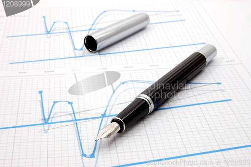 Image of fountain pen on business chart