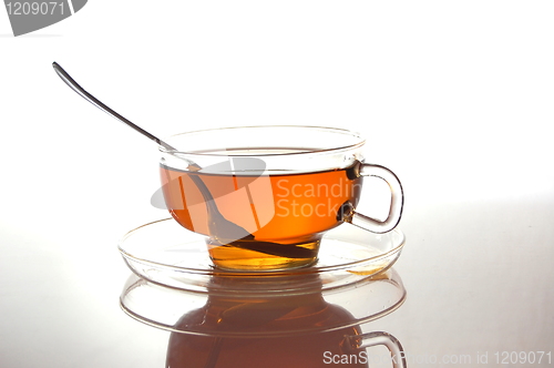 Image of cup of tea on white with reflection