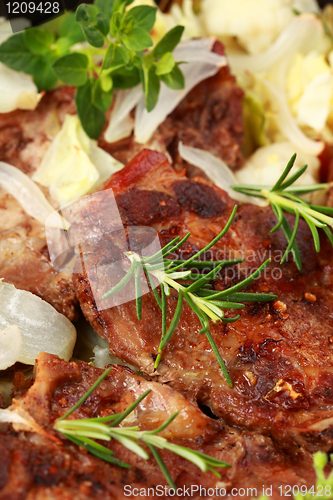 Image of Roasted pork meat with vegetable