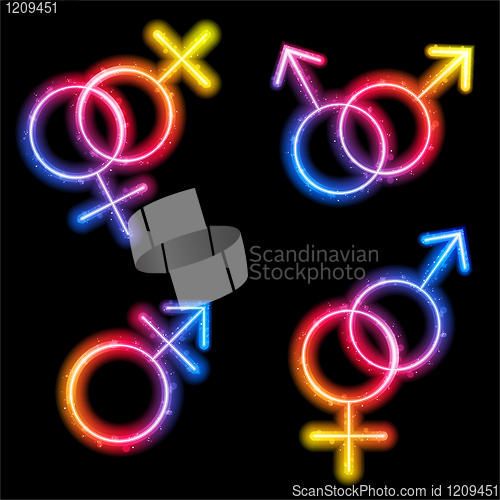 Image of Male, Female and Transgender Gender Symbols Laser Neon