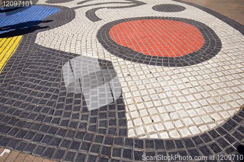 Image of tile mosaic art work on La Rambla Barcelona Spain