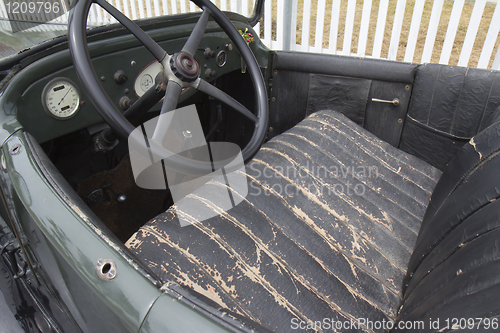 Image of  Close up inside vintage convertible car.