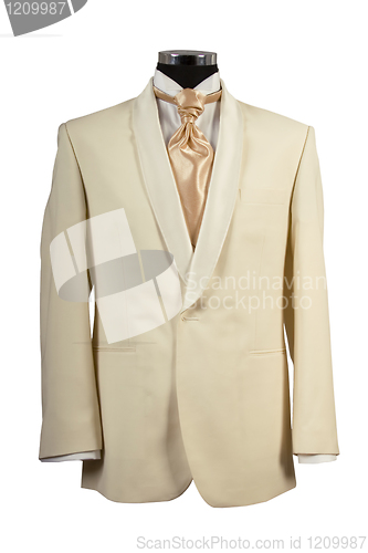 Image of withe suit and gold tie for ceremony