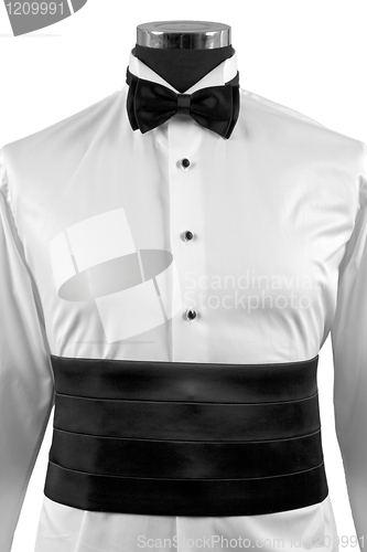 Image of front view of bow tie and ceremony shirt