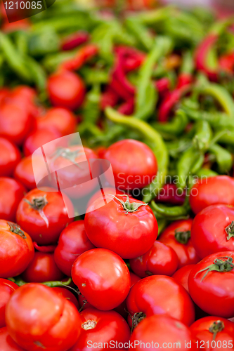 Image of pile of fresh tomatoes and peppers